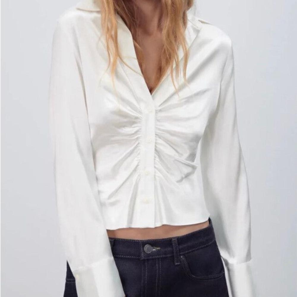 Zara White Linen Blend Blouse Size XS